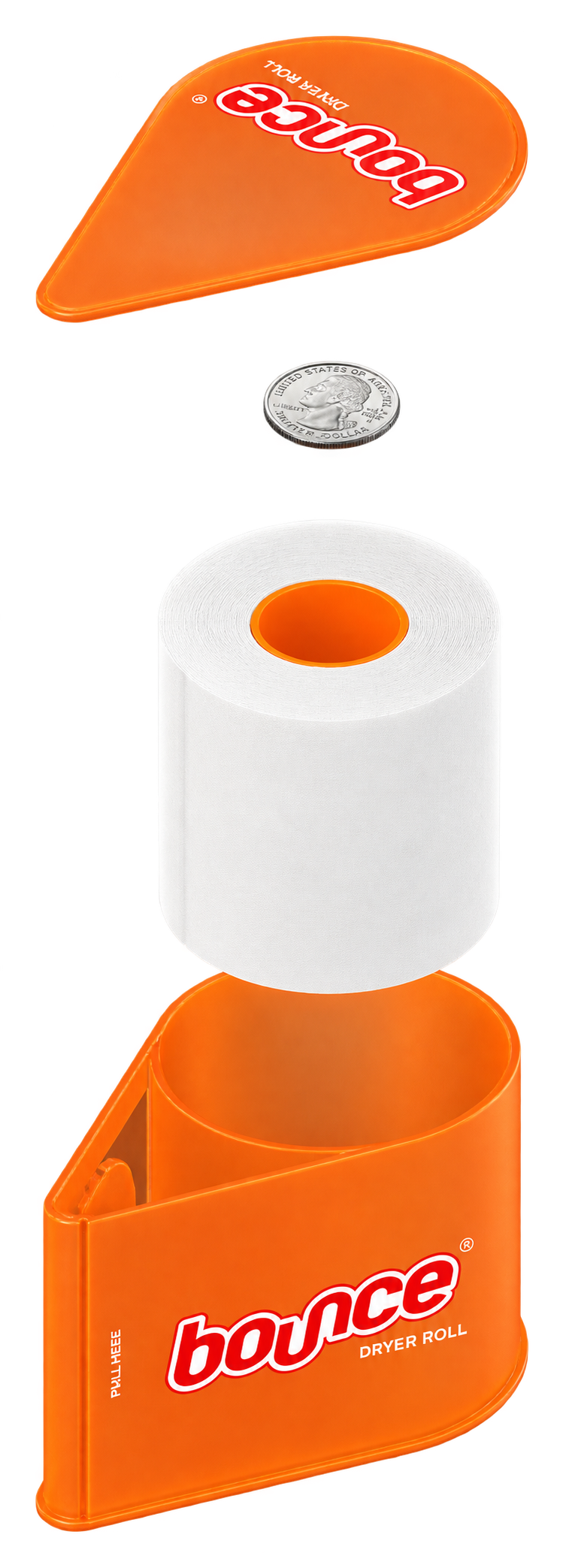 Exploded view of the lid, coin, roll, and dispenser