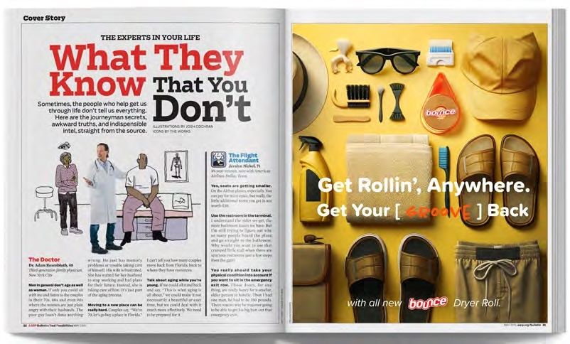 Print campaign with editorial and yellow product compositions